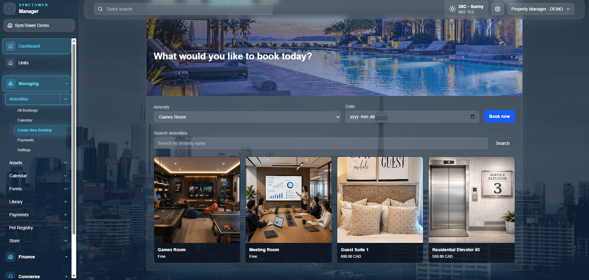 SyncTower Amenity Booking — Create booking