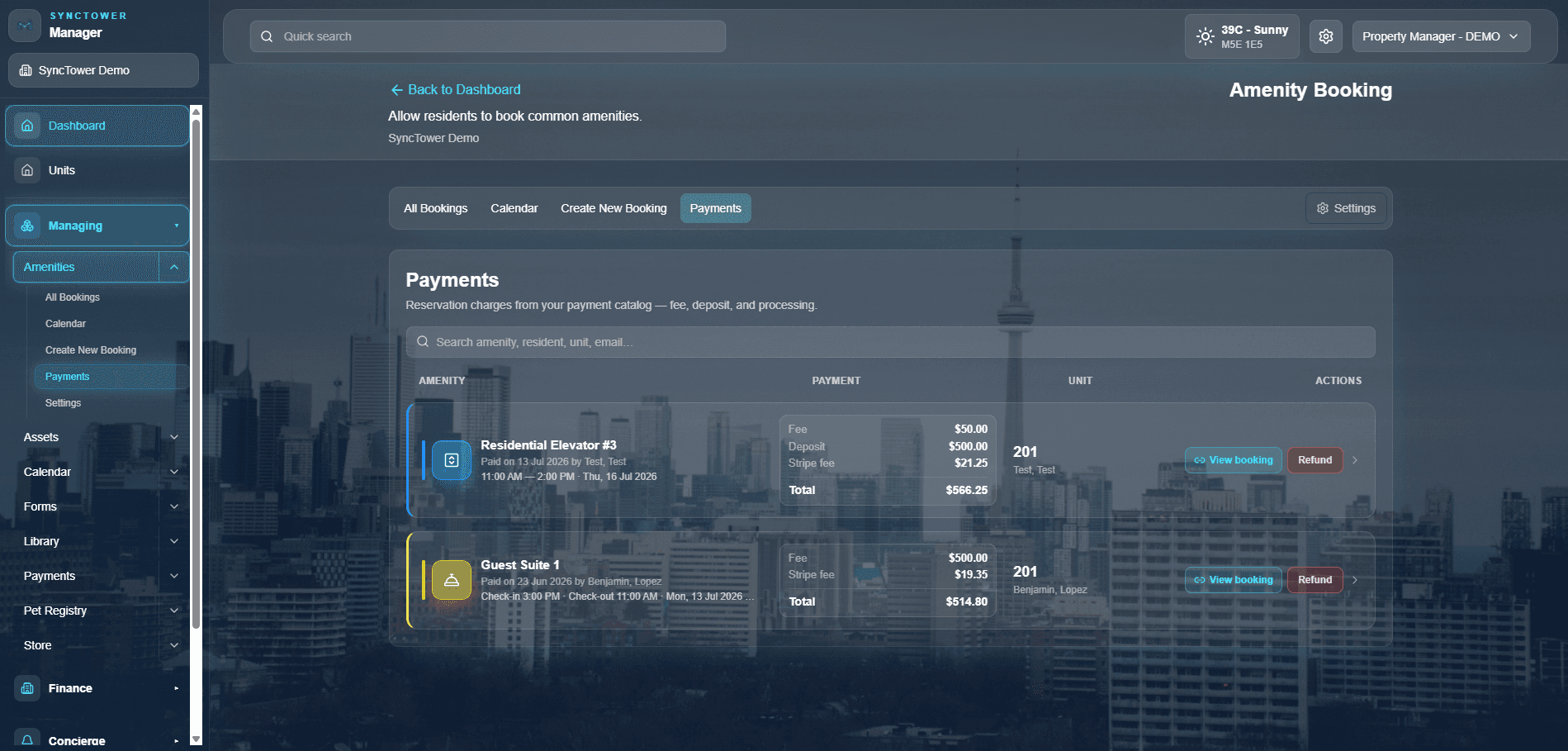 SyncTower Amenity Booking — Amenity payments