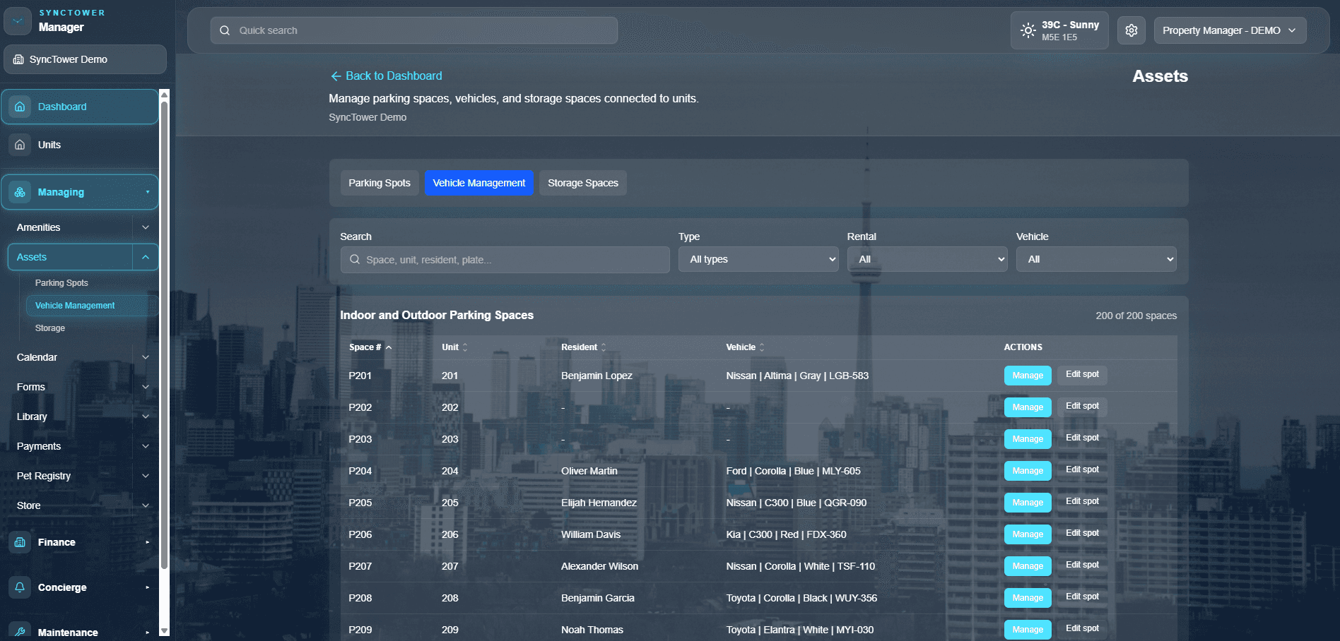 SyncTower Assets & Parking — Vehicle management